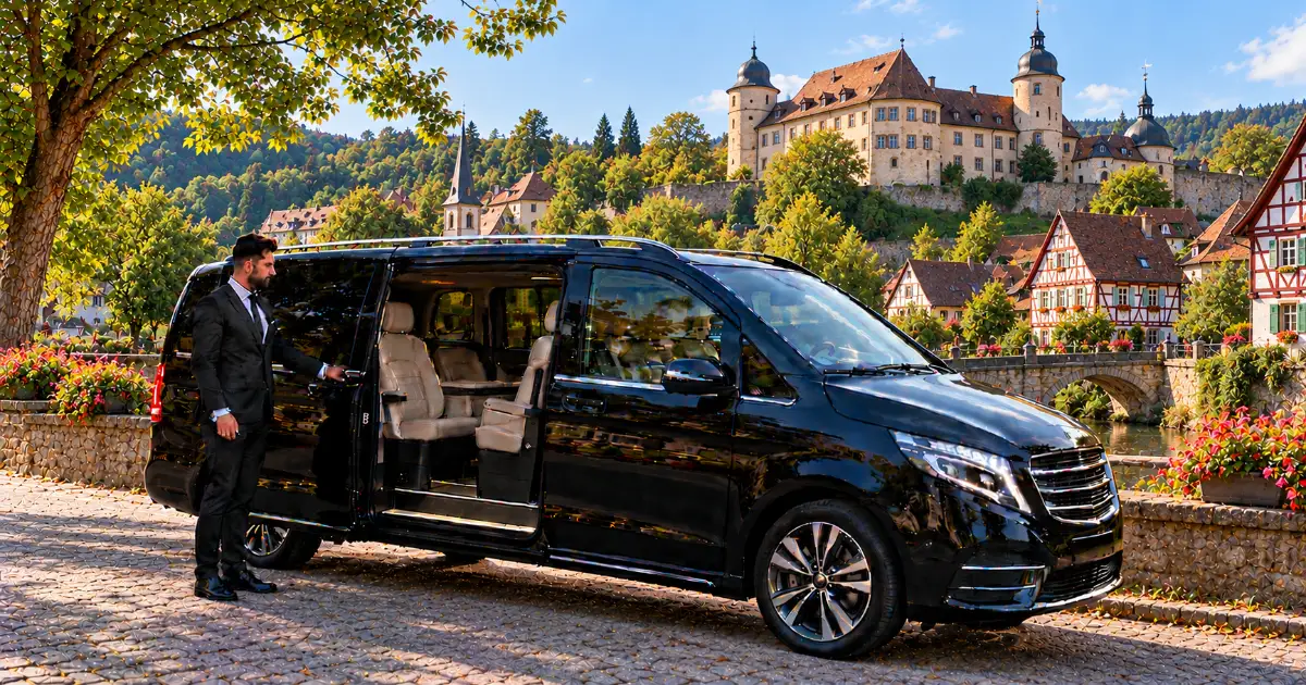 Flughafentransfer Kraichtal – Frankfurt Schloss und Fachwerk in Kraichtal-Gochsheim im Sommerlicht – Abholung zum Flughafentransfer Frankfurt