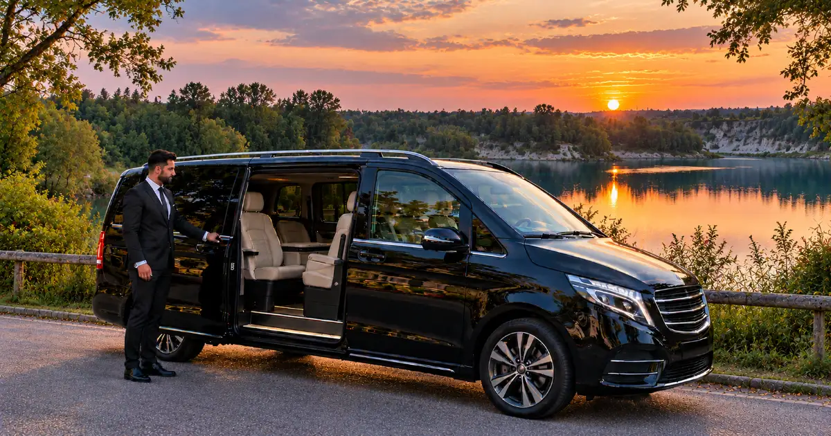 Flughafentransfer Linkenheim-Hochstetten – Frankfurt Ruhiger Baggersee bei Linkenheim-Hochstetten im Abendlicht – Abholung für den Flughafentransfer Frankfurt