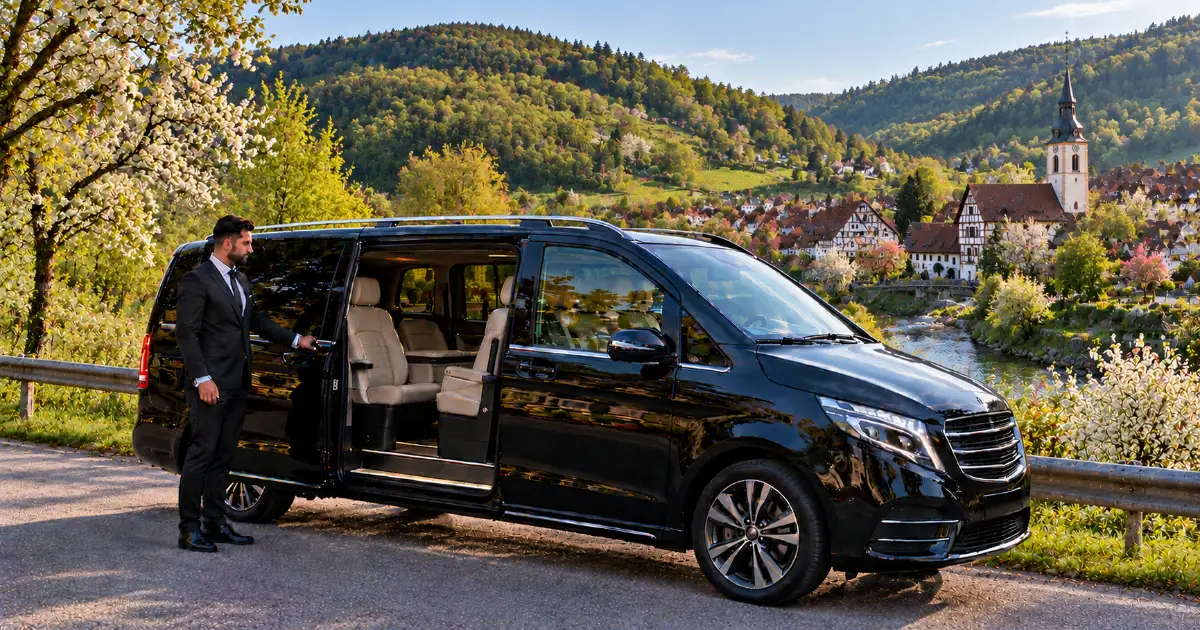 Flughafentransfer Pfinztal – Frankfurt Grünes Pfinztal mit Fachwerkdorf im Frühling – Abholung für den Flughafentransfer nach Frankfurt