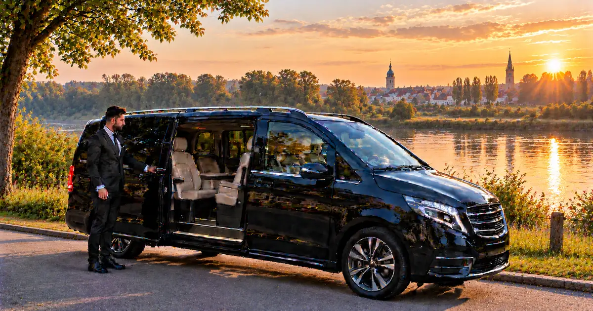 Frankfurt Airport to Philippsburg Rhine riverbank near Philippsburg at sunrise – destination of a private transfer from Frankfurt Airport
