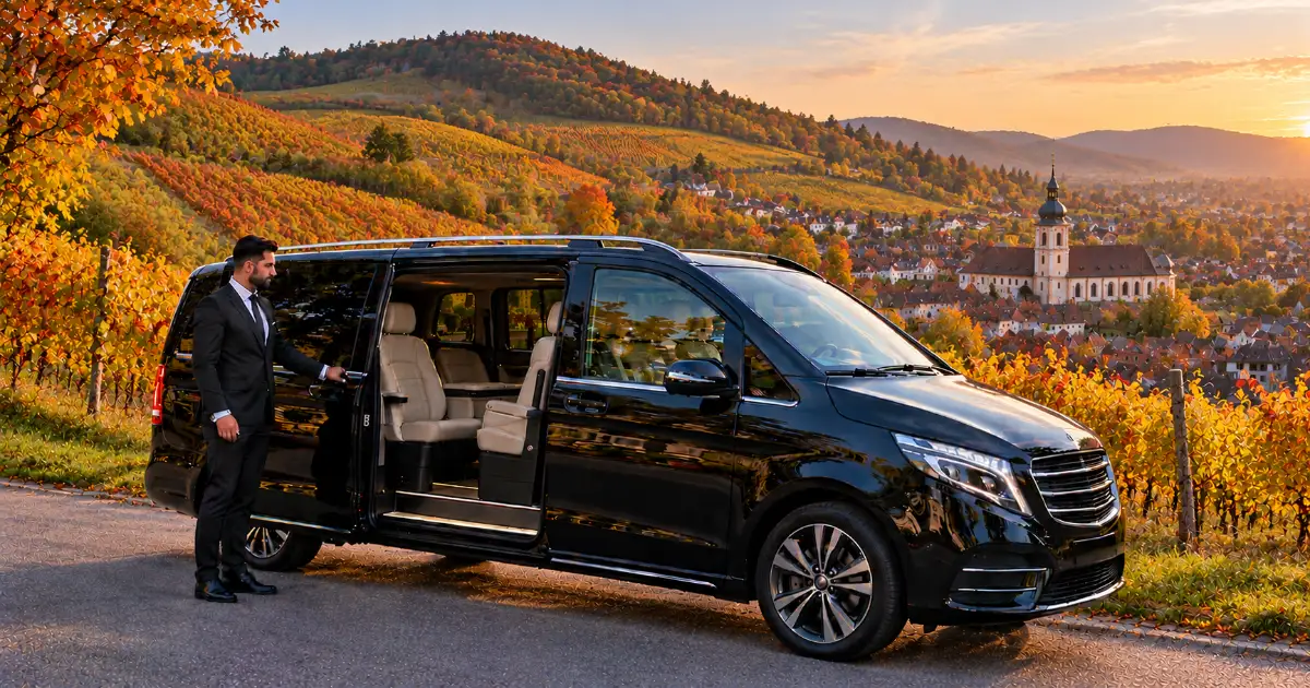 Frankfurt Airport to Weingarten (Baden) Vineyards above Weingarten in Baden in autumn – destination of a private shuttle from Frankfurt Airport